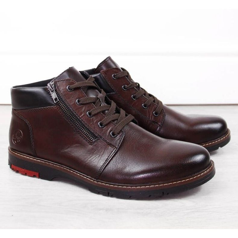 Comodi stivali in pelle isolati con lana Rieker M RKR625 marrone 1