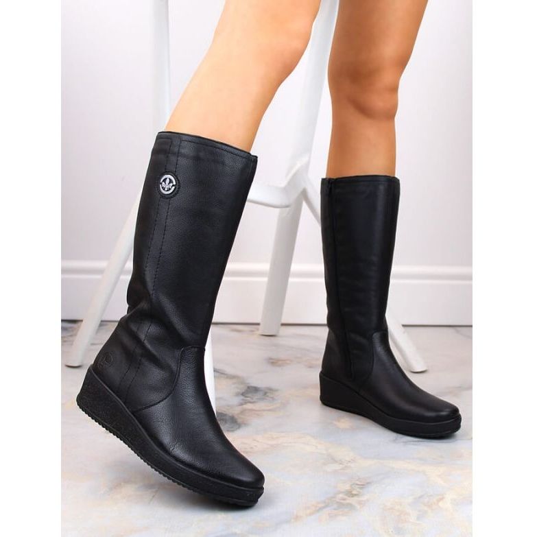 Stivali impermeabili in pelle isolati con lana di pecora Rieker W RKR237B nero 1
