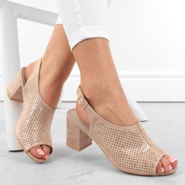 Sandali Potocki W WOL156C con tacco alto in pelle scamosciata, colore beige 2