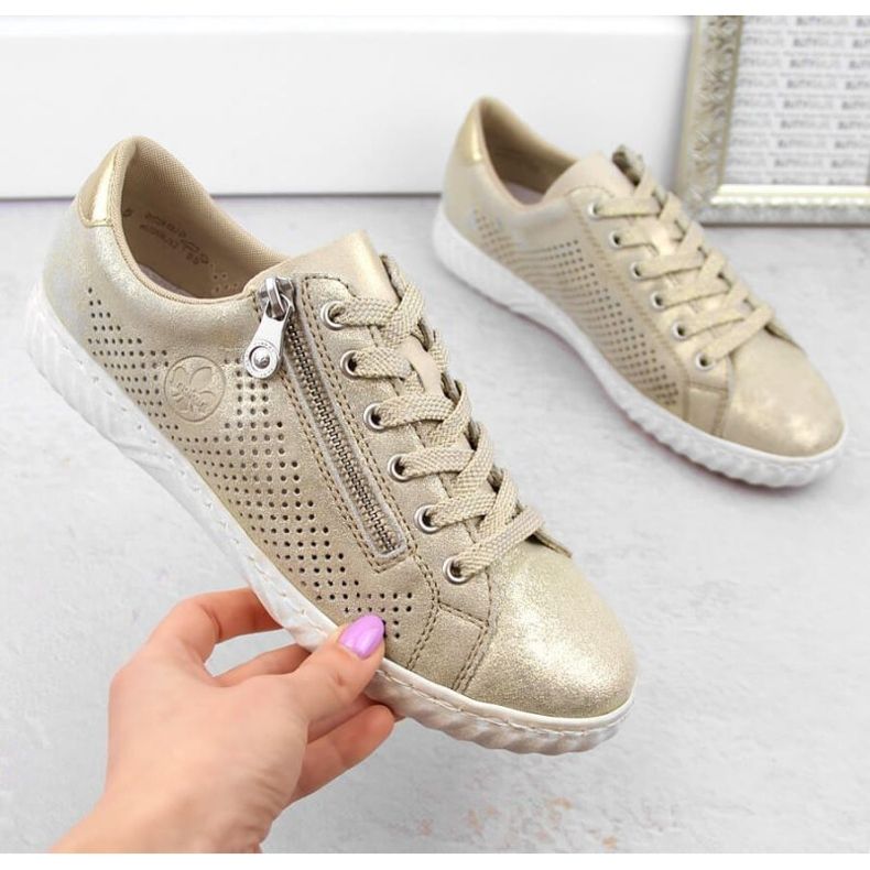 Comode scarpe in pelle Rieker W RKR694, beige 1