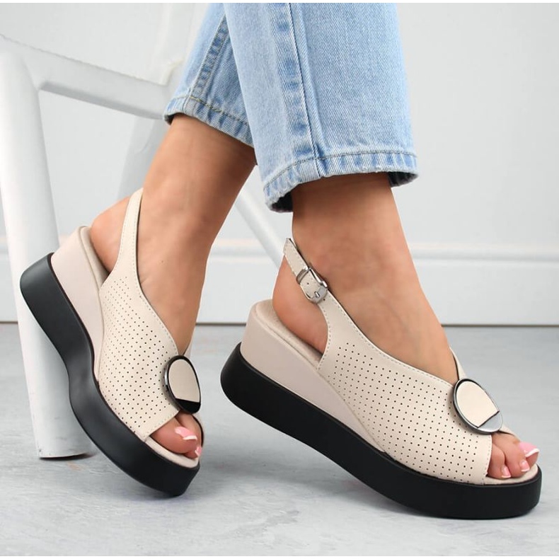 Sandali con zeppa in pelle traforata Filippo W PAW530, beige 1