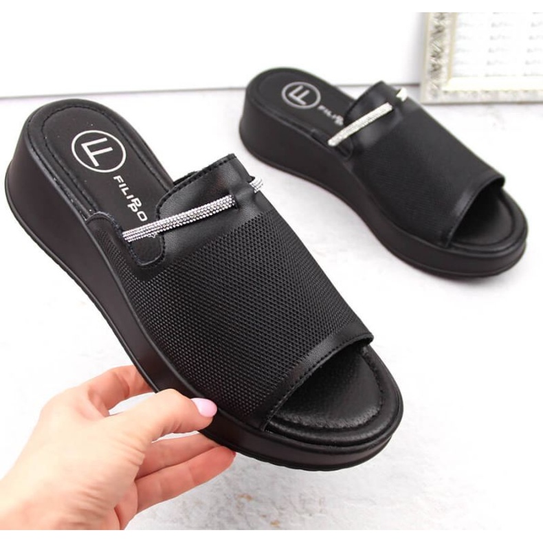 Filippo W PAW538A zoccoli con zeppa in pelle nera nero 1