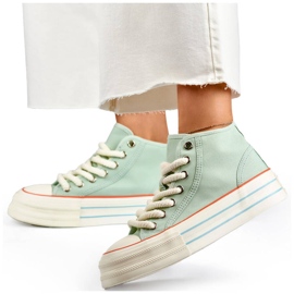 Sneakers alte in tessuto da donna, verde chiaro BL507BL 1