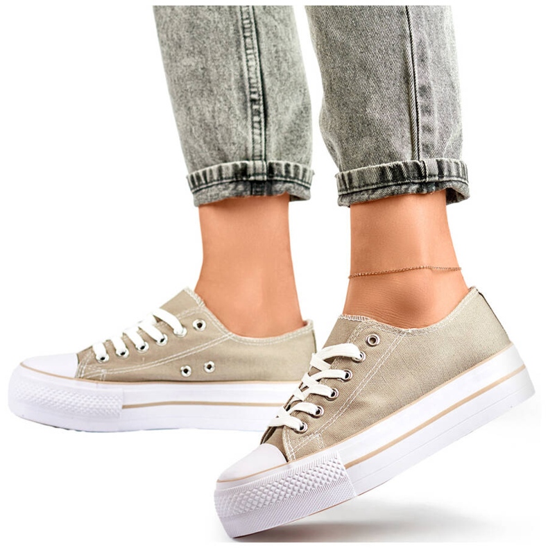Sneakers basse da donna con plateau, grigie QY832-36D.G grigio 1