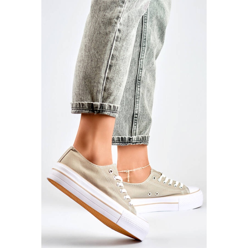 Sneakers basse da donna con plateau, grigie QY832-36D.G grigio 2