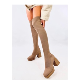 Calze autoreggenti cachi con tacco beige 1