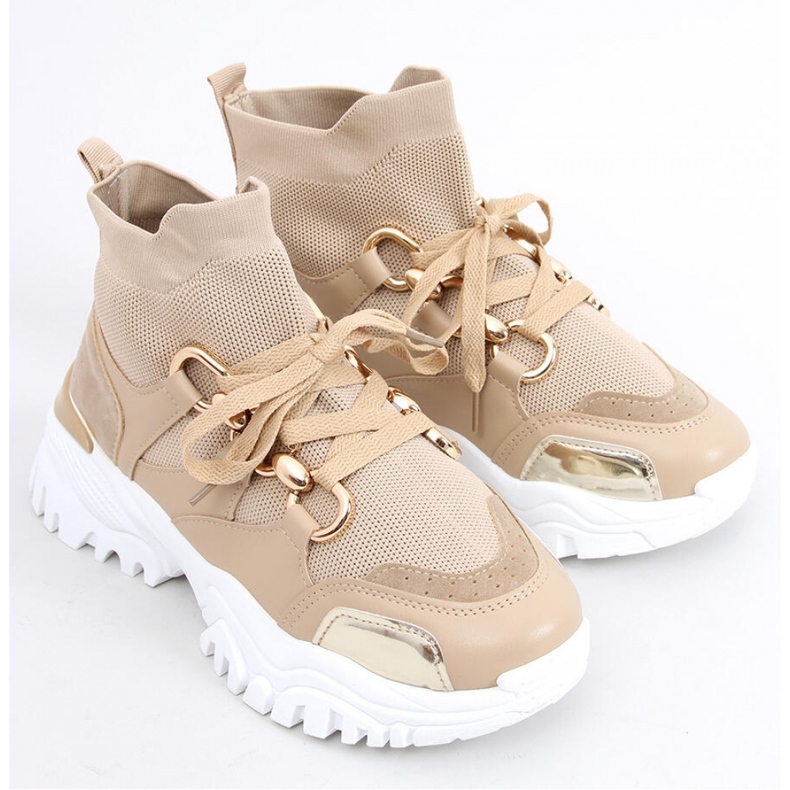 Scarpe sportive a calzino alte color kaki beige 1