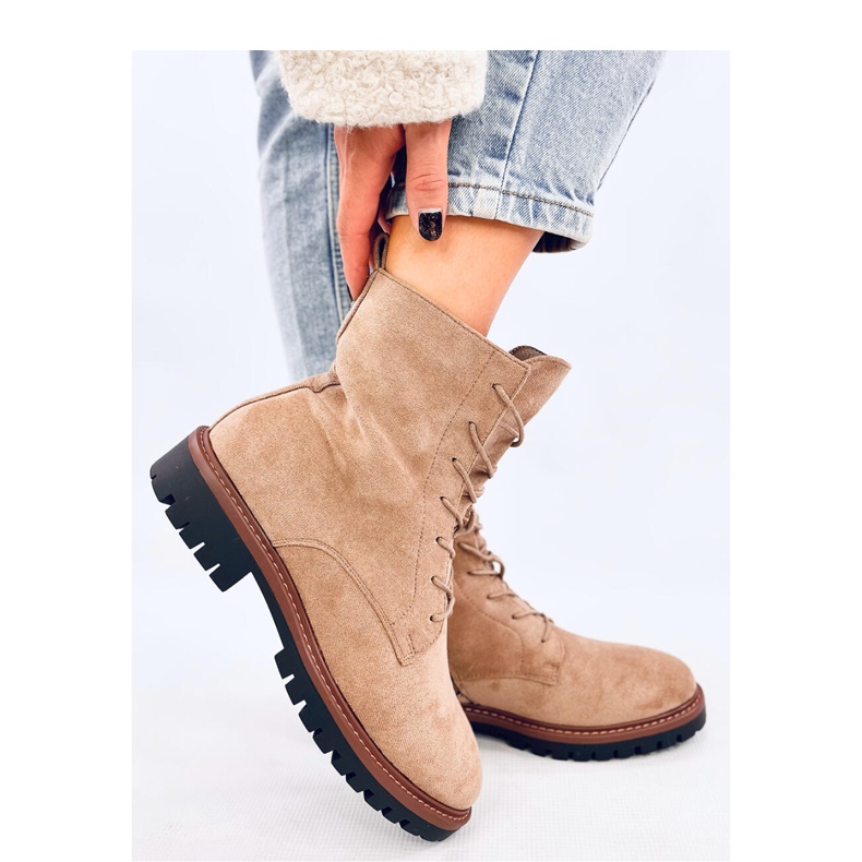 Stivali allacciati in camoscio kaki beige 1