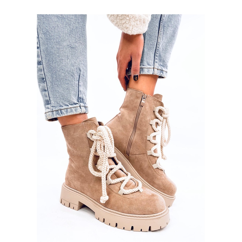 Stivaletti stringati con lacci spessi Smiless Khaki - Inello beige 2