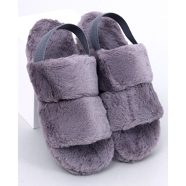 Pantofole da donna grigie con pelliccia grigio 1