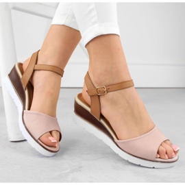 Sandali con zeppa in pelle Potocki W WOL243, rosa 1