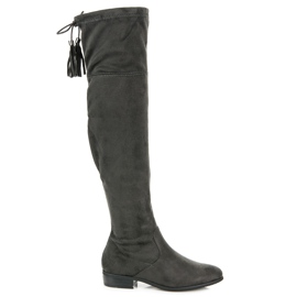 Yes Mile Stivali sopra il ginocchio con frange grigio 1