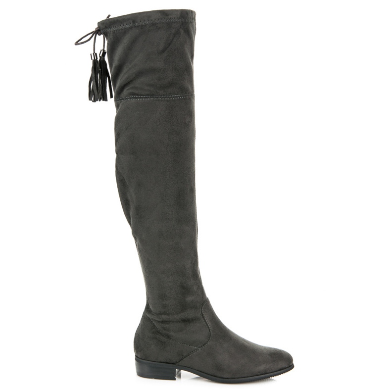 Yes Mile Stivali sopra il ginocchio con frange grigio 1