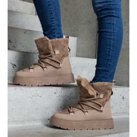 Doposci da donna con plateau beige scuro con fodera in pelliccia 1