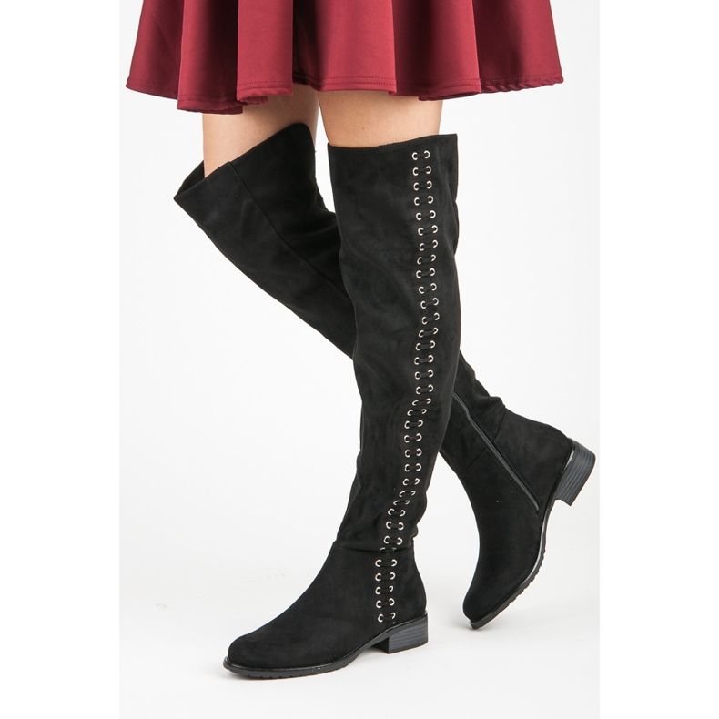 Ideal Shoes Stivali con rilegatura decorativa nero 2