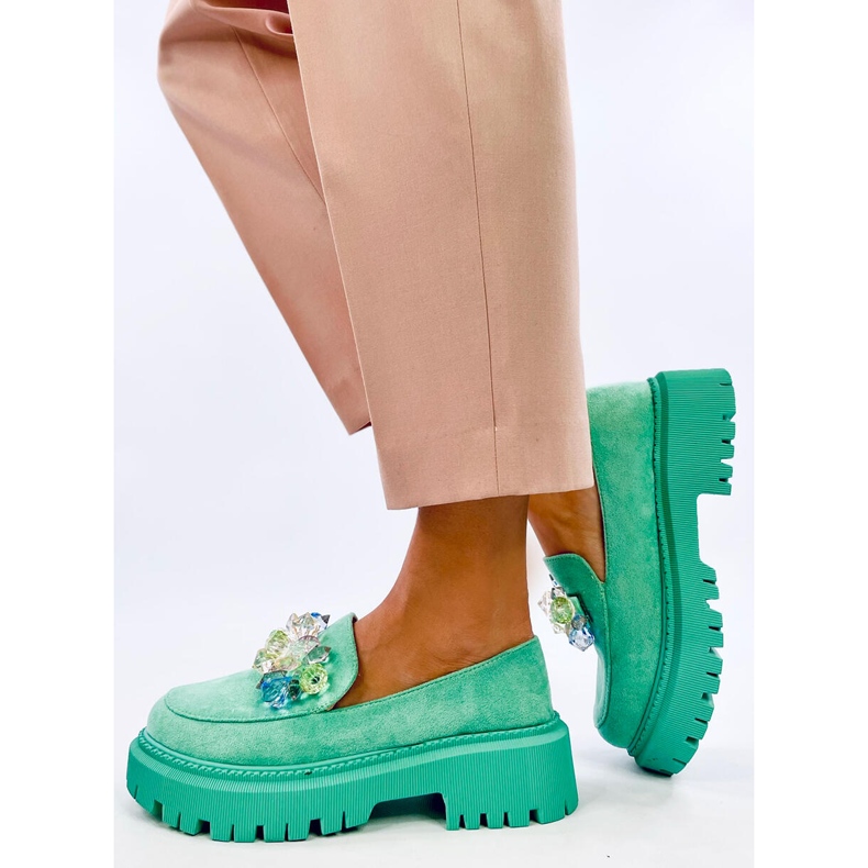 Mocassini platform con pietre, verde 2