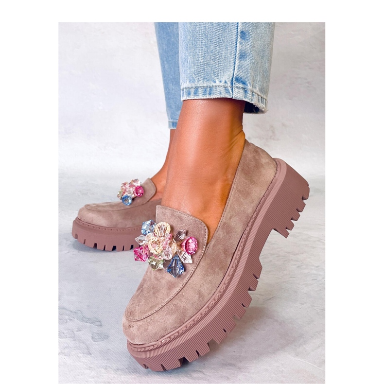 Seastar Mocassini da donna con plateau e pietre beige-kaki 1