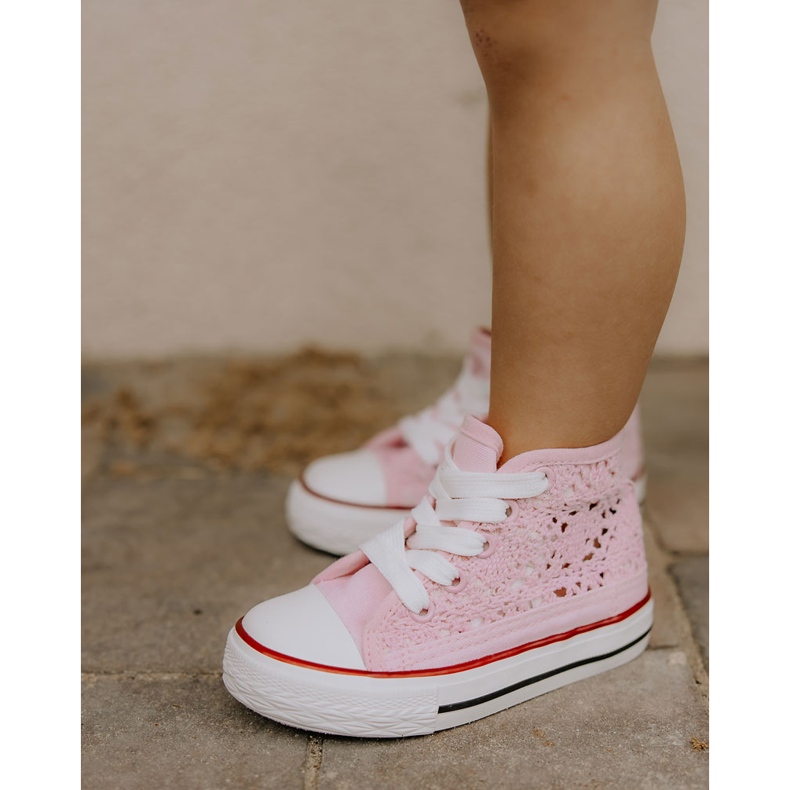 Girls 'Openwork High Pink Sneaker rosa 1