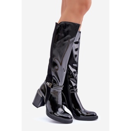 S.Barski Stivali da Donna in Vernice Decorata con Tacco Alto D&amp;A MR880-055 Nero 1