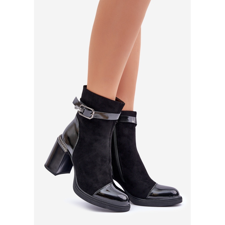 S.Barski Stivali isolanti da donna con tacco alto con fibbia decorativa D&amp;A MR880-085 neri nero 1