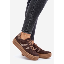 Zazoo N1176 Sneakers in pelle scamosciata sulla piattaforma leopardata, cioccolato marrone 1