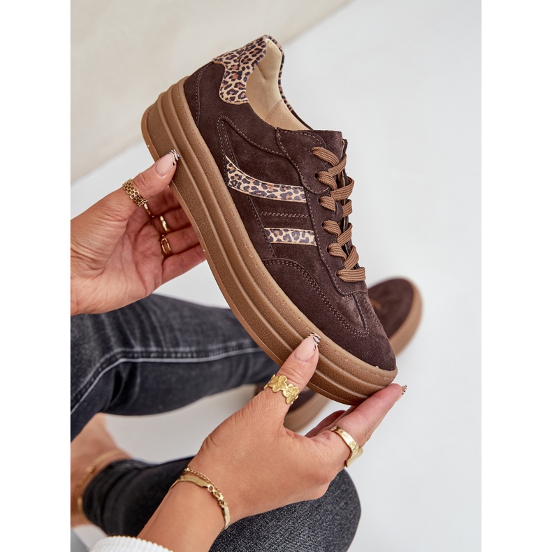 Zazoo N1176 Sneakers in pelle scamosciata sulla piattaforma leopardata, cioccolato marrone 2