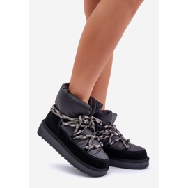 Stivali da neve in pelle scamosciata da donna con allacciatura spessa D.Franklin DFSH375003 Nero 1