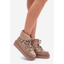 Stivali da neve da donna in pelle scamosciata con allacciatura spessa D.Franklin DFSH375003 beige 1