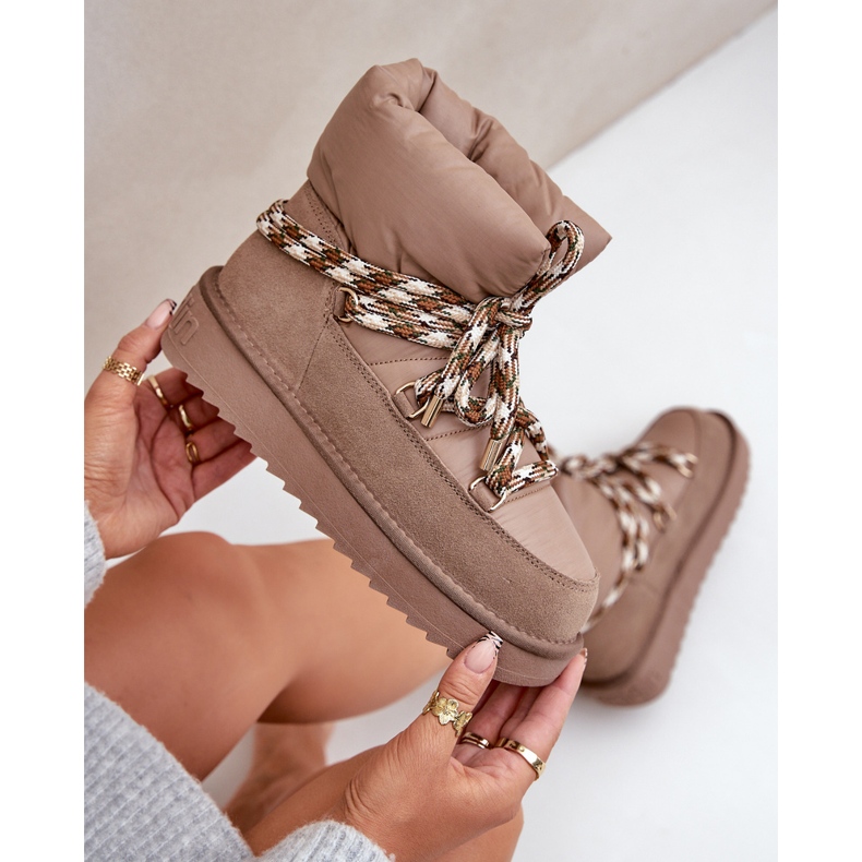 Stivali da neve da donna in pelle scamosciata con allacciatura spessa D.Franklin DFSH375003 beige 2