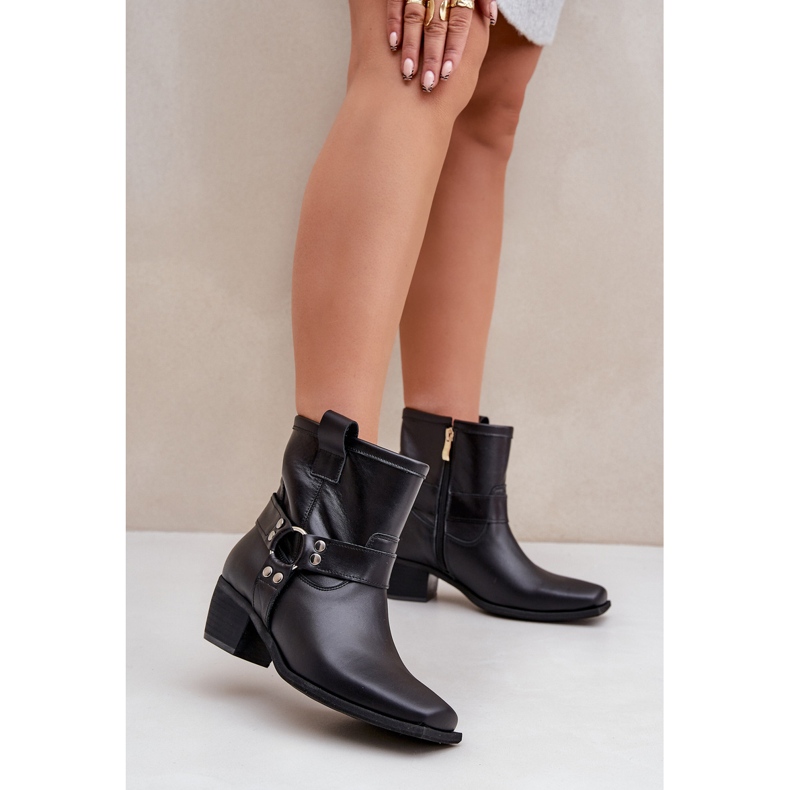 Stivali con tacco alto in pelle naturale Zazoo 3444/2 Nero 2