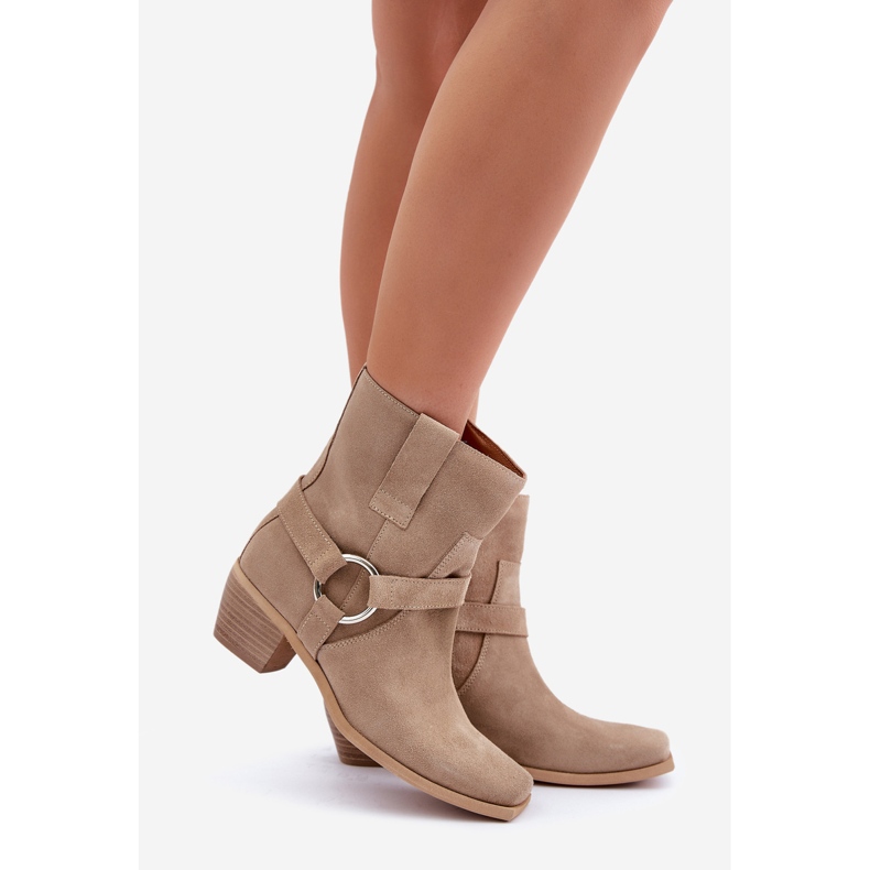 Stivali con tacco alto in pelle scamosciata naturale Zazoo 3444/2 Beige chiaro 1