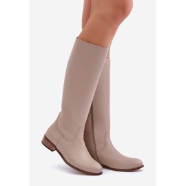 Zazoo 3616 Stivali con cerniera da donna in pelle, beige chiaro 1