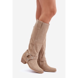 Stivali In Camoscio Con Tacco Basso Con Tomaia Sopra Il Ginocchio Zazoo 3444/O Beige Chiaro 1