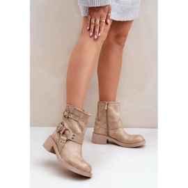 Stivali da donna in pelle con tacco basso e cinturini Zazoo 3644 Beige 2