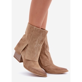 Stivali da cowboy in pelle scamosciata con tacco alto e tomaia risvoltata Zazoo 3488 Beige 1