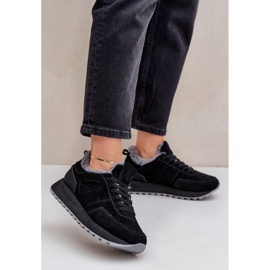Sneakers da donna in pelle scamosciata con pelliccia ed elemento lucido Big Star OO274580 Sistema Hi-Poly nere nero 2