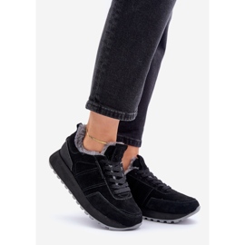 Sneakers da donna in pelle scamosciata con pelliccia ed elemento lucido Big Star OO274580 Sistema Hi-Poly nere nero 1