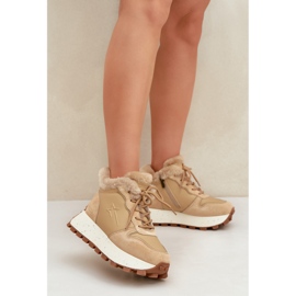 Sneakers Trapper da donna in pelle con pelliccia sulla piattaforma Big Star OO274A330 Beige 2