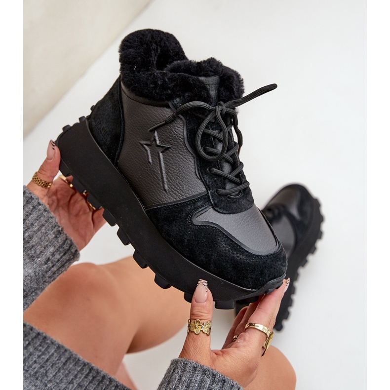 Sneakers Trapper da donna in pelle con pelliccia sulla piattaforma Big Star OO274A329 Nero 2
