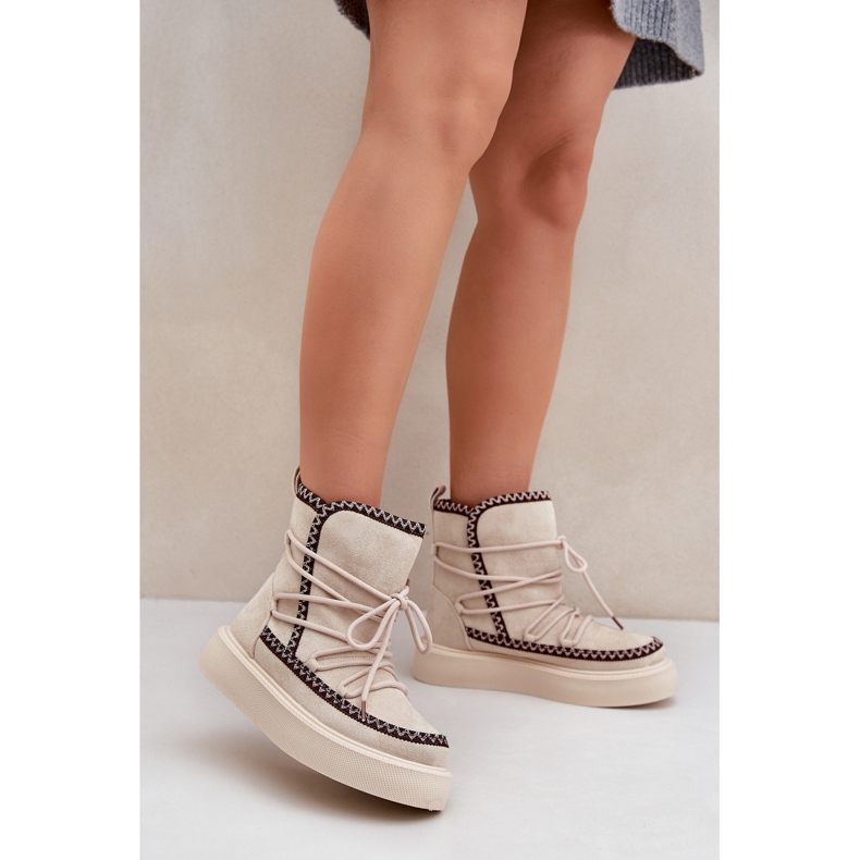 Doposci da donna con ricamo sul plateau, colore beige chiaro 2