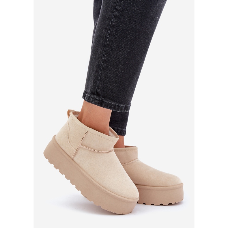 Stivali da neve isolati da donna su piattaforma, beige chiaro 1