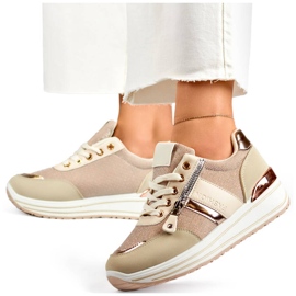 Scarpe sportive da donna, sneakers beige glitter 9053-SP-BE 1