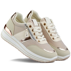 Scarpe sportive da donna, sneakers beige glitter 9053-SP-BE 2