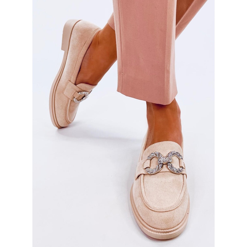 Mocassini classici in camoscio con decoro beige 1