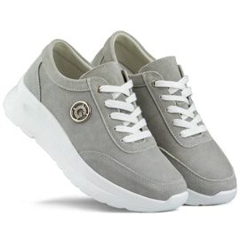 Sneakers da donna in pelle con plateau, grigio GD-XF-108G 1