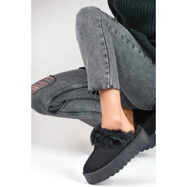 Ciabatte da donna con plateau e pelliccia, nere 81366-1B nero 1