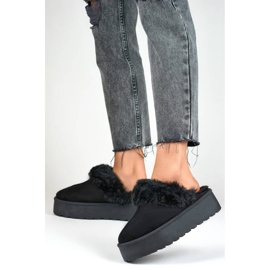 Ciabatte da donna con plateau e pelliccia, nere 81366-1B nero 2