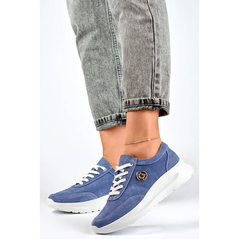 Scarpe da donna con plateau in pelle jeans, blu GD-XF-108BL 2