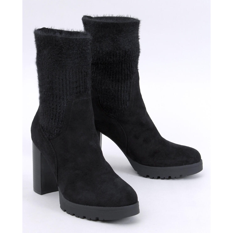 Stivaletti neri con tacco alto e polsino elastico nero 1