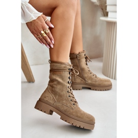 Stivali Worker Da Donna Con Cerniera Realizzati In Eco Camoscio, Beige Scuro 3
